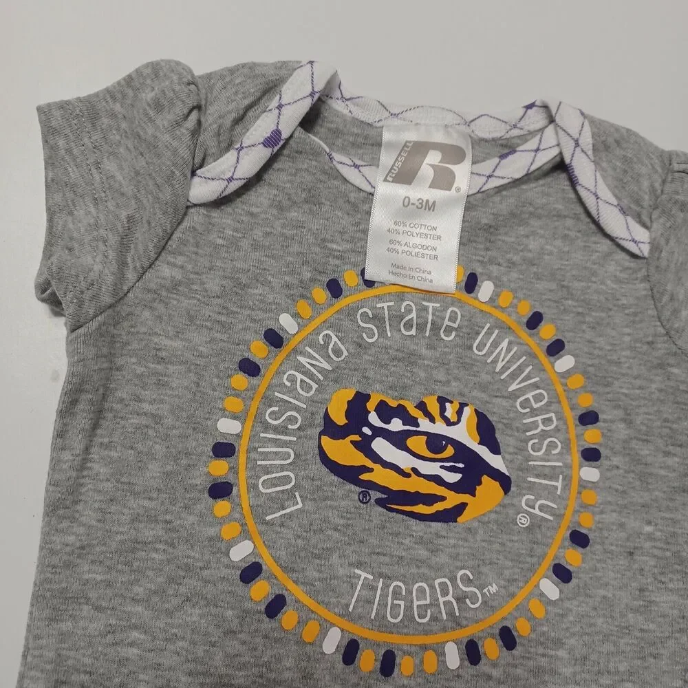 Louisiana State University Girls 0-3 Month Bodysuit Purple Yellow White Grey‎